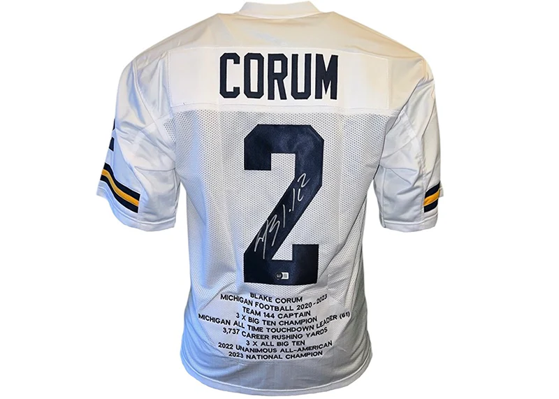 Blake Corum Signed Michigan Custom White Stat College Jersey Beckett