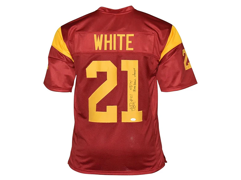 LenDale White Autographed 03-04 Rose Bowl Champs Inscription College Red Football Jersey (JSA)