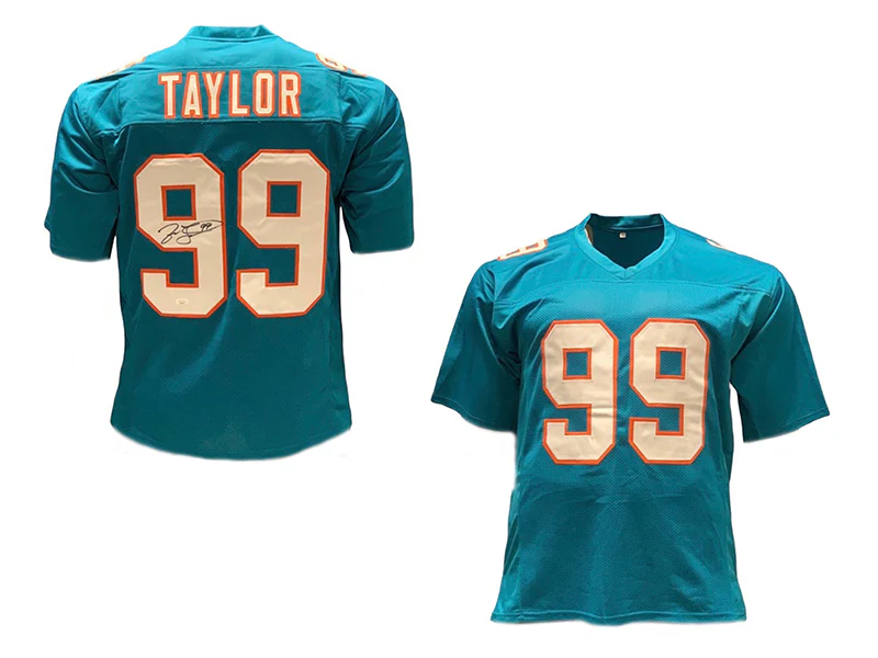 Jason Taylor Autographed Miami Pro Style Aqua Football Jersey (JSA)