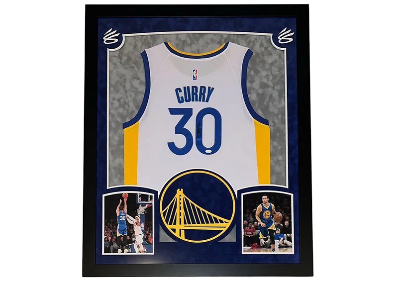 Steph Curry Signed 34x42 White Framed Basketball Jersey JSA