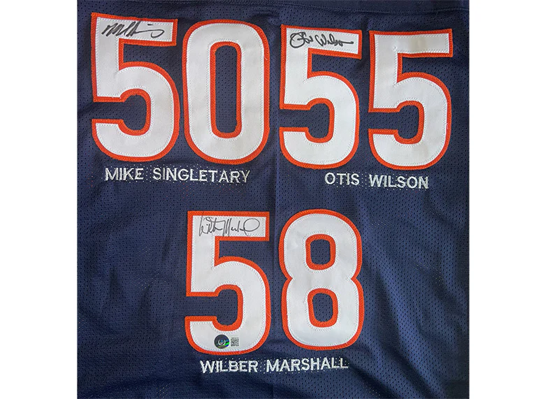 Mike Singletary Wilber Marshall & Otis Wilson Signed Chicago Bermuda triangle Jersey Beckett