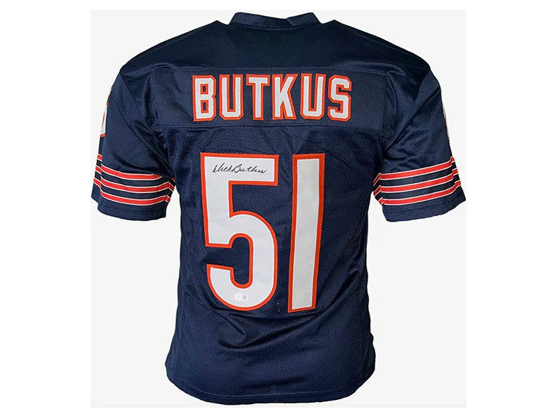 Dick Butkus Autographed Chicago Pro Style Football Jersey Blue (Beckett)