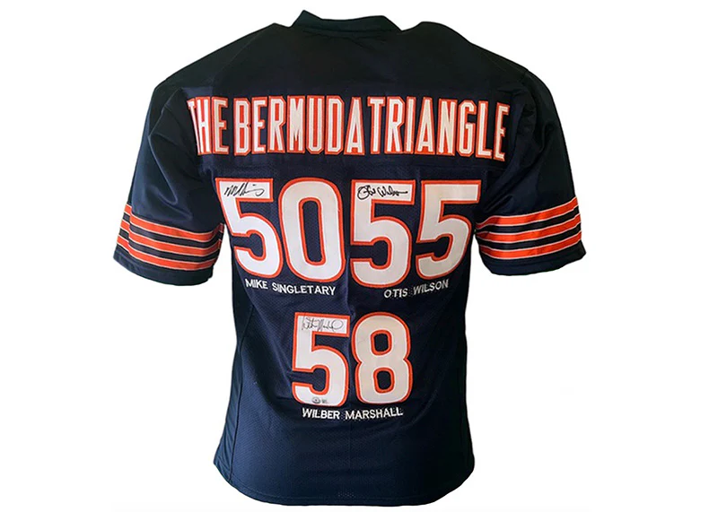 Mike Singletary Wilber Marshall & Otis Wilson Signed Chicago Bermuda triangle Jersey Beckett