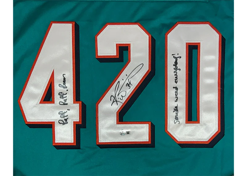 Ricky Williams Signed Teal Custom Jersey ��Puff Puff Run�� 2 Insc Beckett