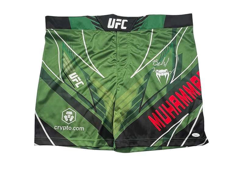 Belal Muhammad Signed Custom Green MMA Fight Trunks JSA