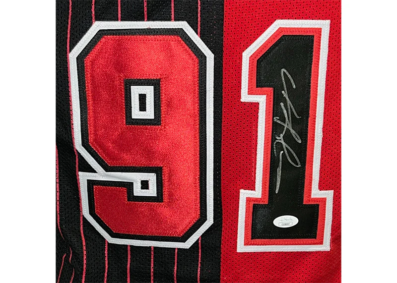 Dennis Rodman Signed Chicago Custom Red-Pinstripe Basketball Jersey JSA