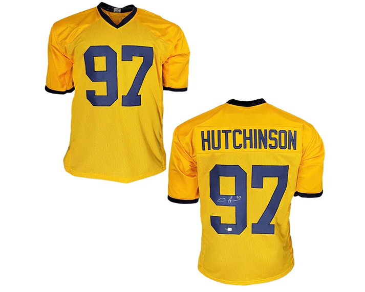 Aidan Hutchinson Signed Michigan Custom College Yellow Football Jersey Beckett