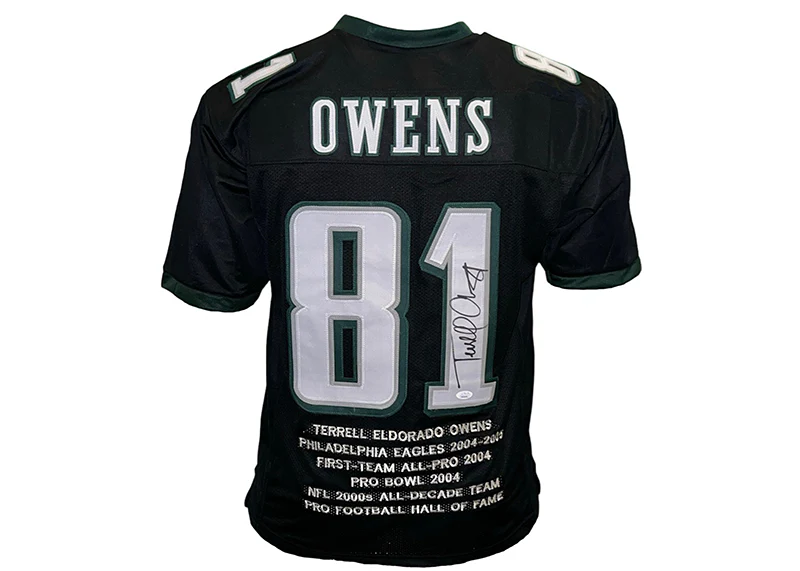 Terrell Owens Autographed Philadelphia Custom Black Stat Football Jersey (JSA)