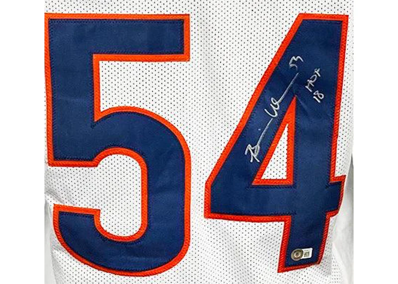 Brian Urlacher Signed Chicago HOF 18 Inscription White Custom Football Jersey Beckett