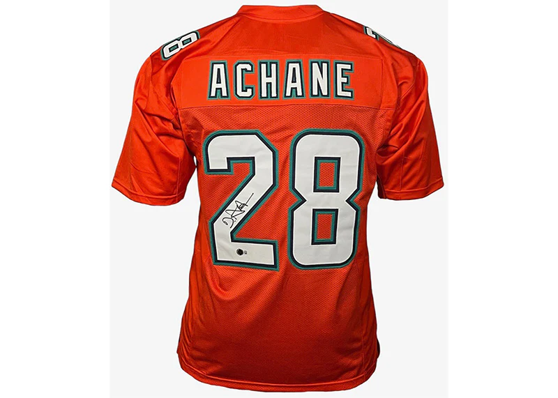 De��Von Achane Signed Miami Custom Orange Football Jersey Beckett