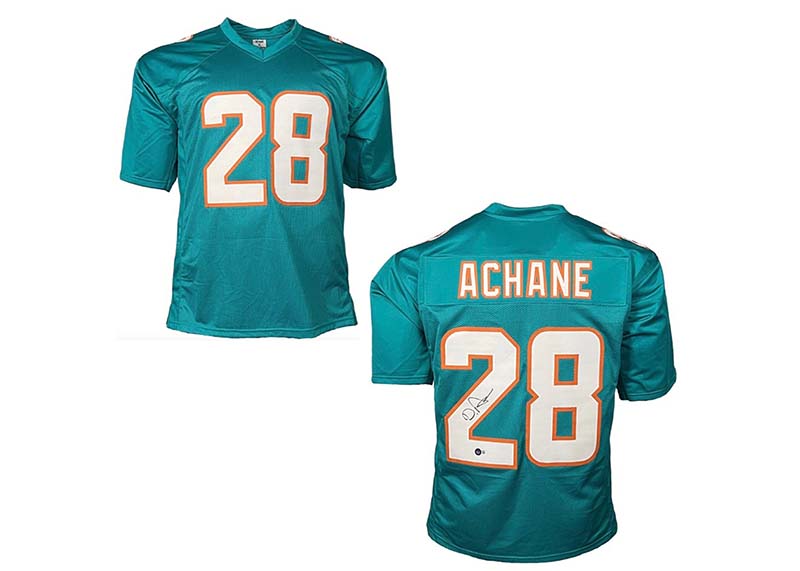 De��Von Achane Miami Signed Custom Teal Football Jersey Beckett
