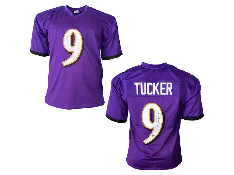 Justin Tucker Autographed Baltimore Pro Style Purple Football Jersey (Beckett)
