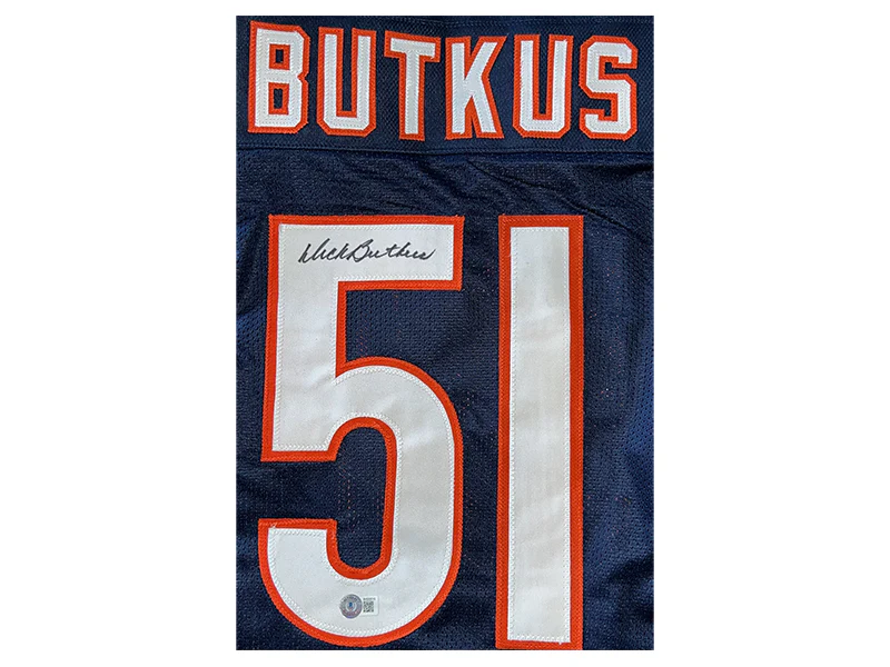 Dick Butkus Autographed Chicago Pro Style Football Jersey Blue (Beckett)