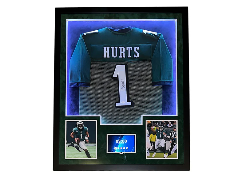 Jalen Hurts Signed Philadelphia Eagle 3D Light Up With TV Jersey Framed 34x42 JSA