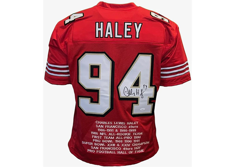 Charles Haley Signed San Francisco Custom Red Stats Jersey JSA