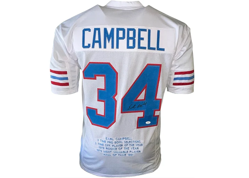 Earl Campbell Autographed Houston Custom White Football Stat Jersey (JSA)