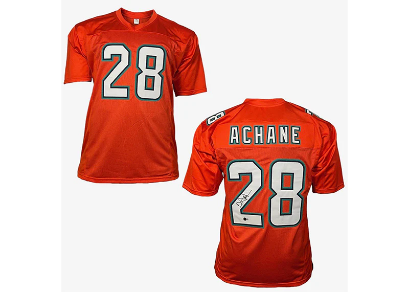 De��Von Achane Signed Miami Custom Orange Football Jersey Beckett