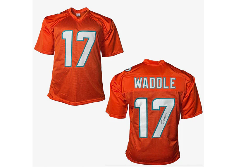 Jaylen Waddle Signed Miami Custom Orange Football Jersey (JSA)