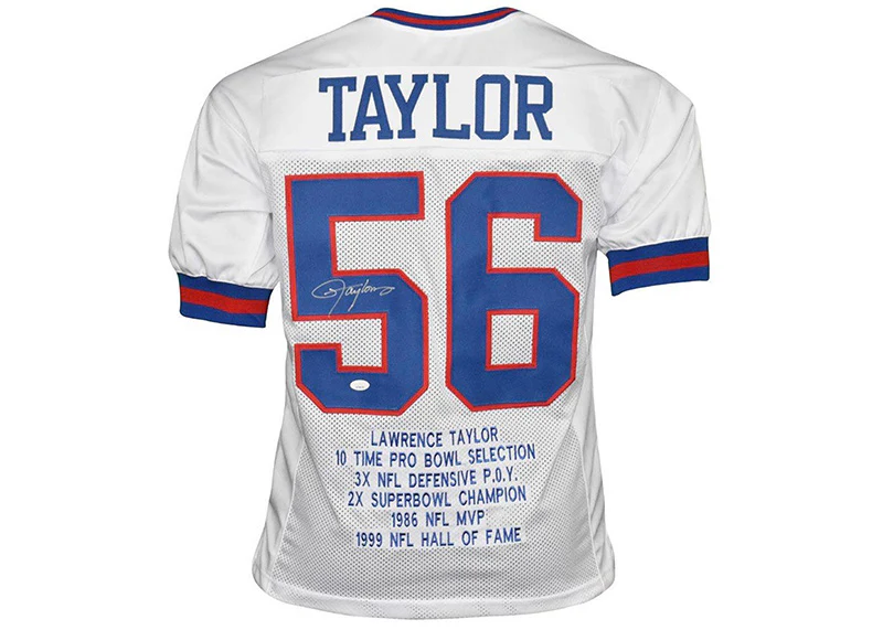 Lawrence Taylor Signed New York Custom Stat White Football Jersey JSA