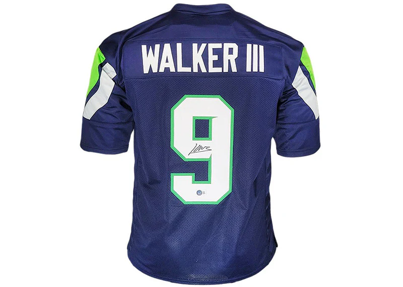 Kenneth Walker lll Signed Seattle Custom Blue Football Jersey Beckett