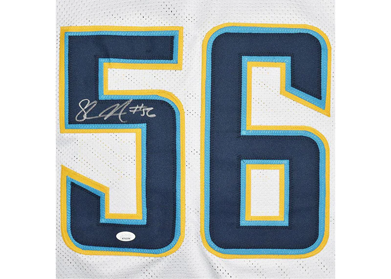 Shawne Merriman Signed San Diego Custom White Football Jersey JSA