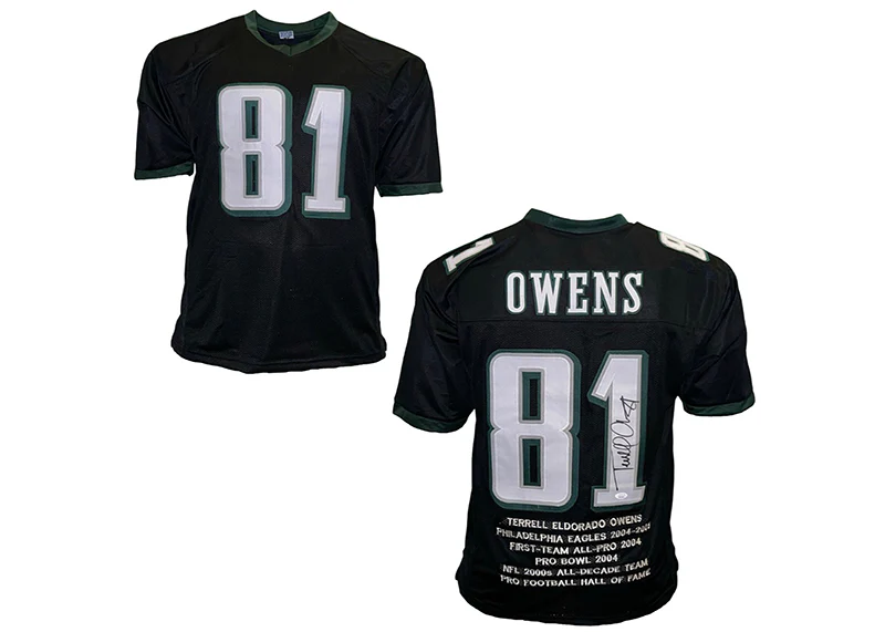 Terrell Owens Autographed Philadelphia Custom Black Stat Football Jersey (JSA)
