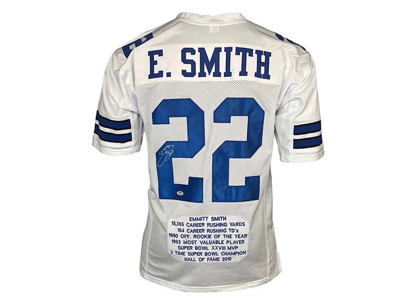 Emmitt Smith Signed Dallas Custom White Stats Football Jersey (PSA)
