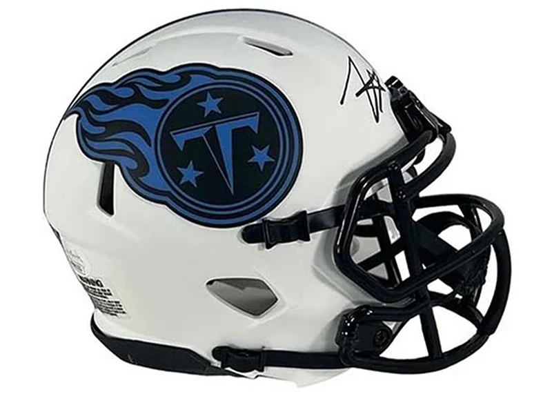 Tyjae Spears Signed Tennessee Titans Lunar Mini Football Helmet JSA