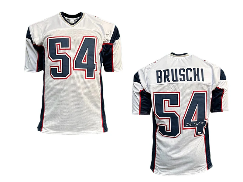 Tedy Bruschi Autographed New England Pro Style White Football Jersey (JSA)