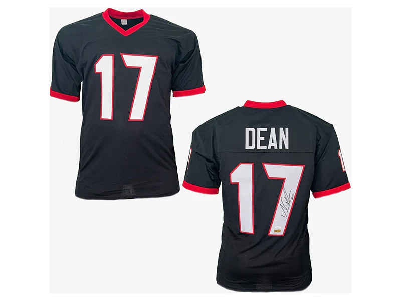 Nakobe Dean Autographed Georgia Collage Black Football Jersey (JSA)