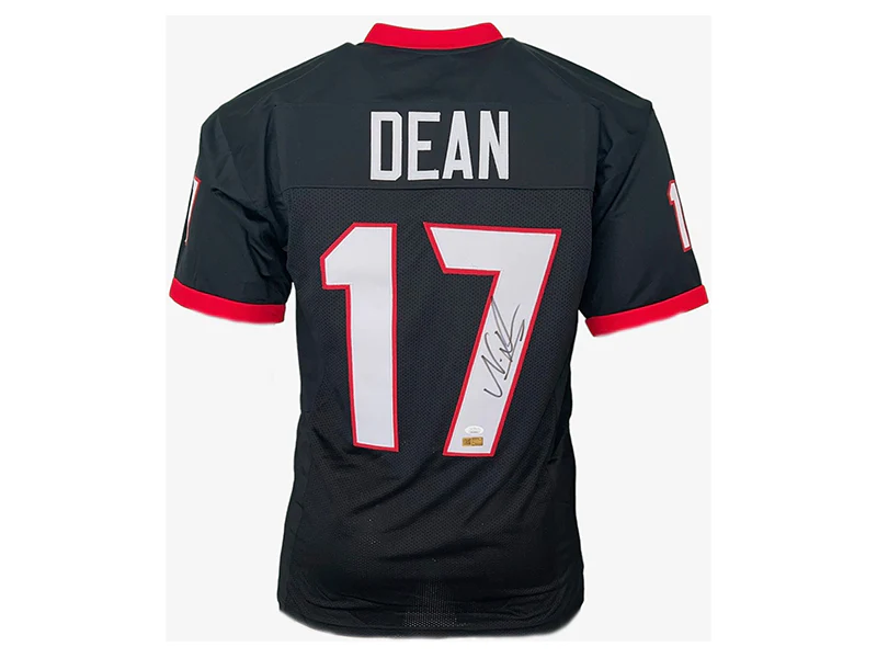 Nakobe Dean Autographed Georgia Collage Black Football Jersey (JSA)