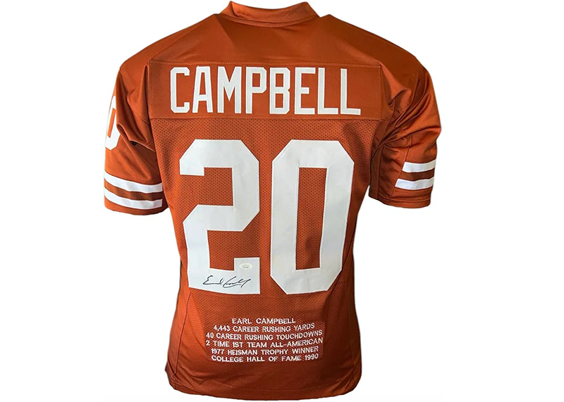 Earl Campbell Signed Texas Custom Orange Football Stat Jersey (JSA)