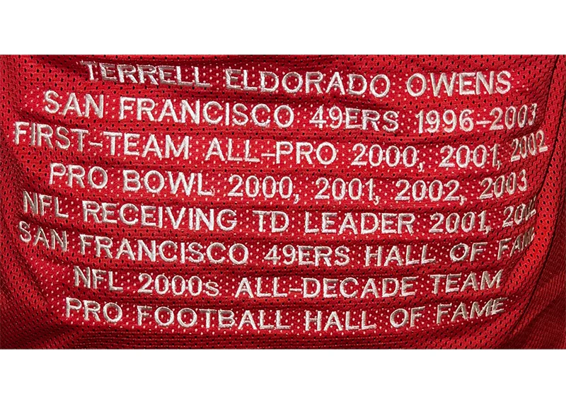 Terrell Owens Autographed San Francisco Custom Red Stat Football Jersey (JSA)