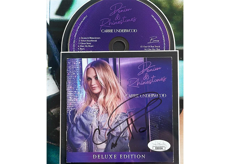 Carrie Underwood Signed 21x21 3D Light Up Framed Denim & Rhinestones?CD JSA