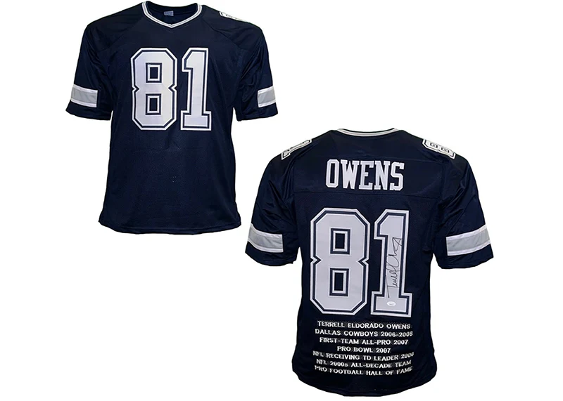 Terrell Owens Autographed Dallas Custom Blue Football Jersey (JSA)