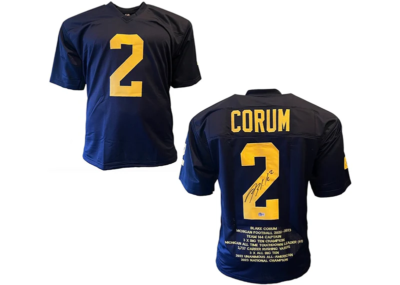 Blake Corum Signed Michigan Custom Blue Stat College Jersey Beckett