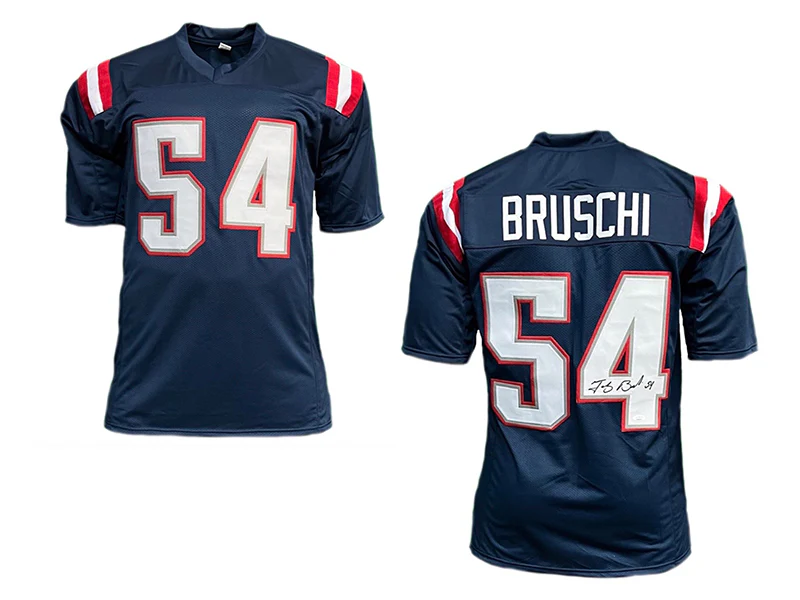 Tedy Bruschi Autographed New England Pro Style Blue Football Jersey (JSA)
