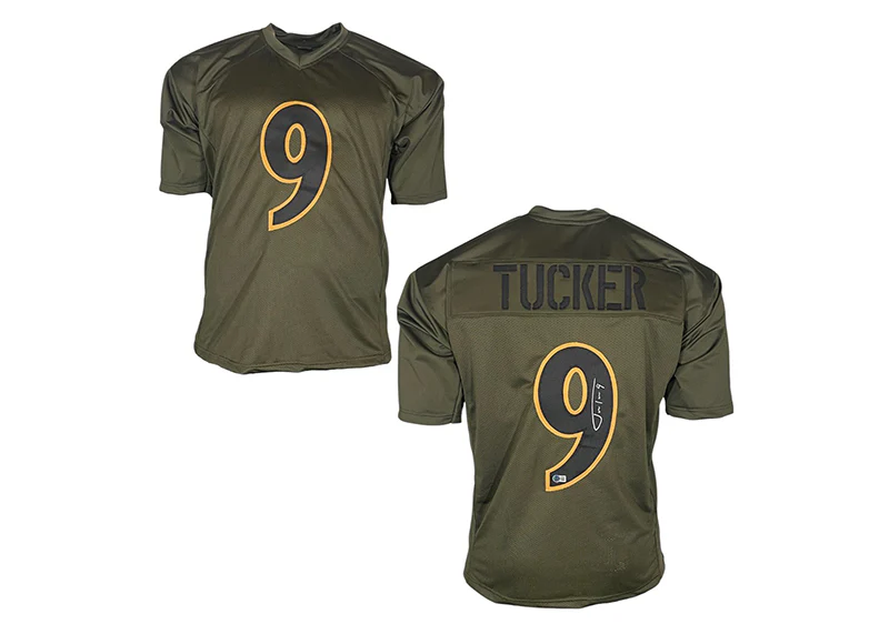 Justin Tucker Signed Baltimore Custom Green Salute To Service Football Jersey (Beckett)