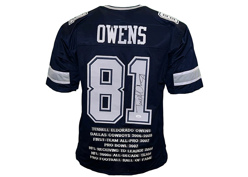 Terrell Owens Autographed Dallas Custom Blue Football Jersey (JSA)