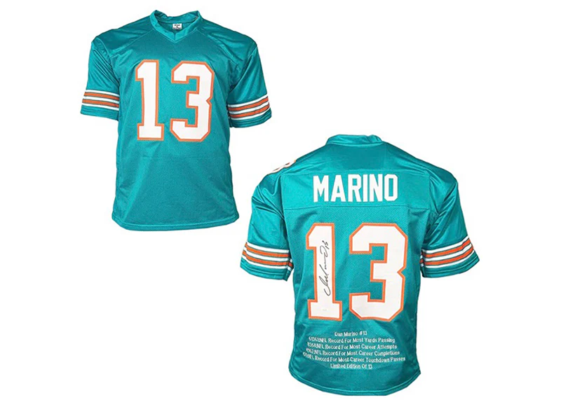 Dan Marino Autographed Miami Custom Teal Stats Football Jersey (JSA)