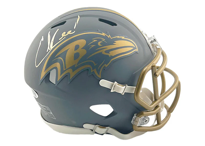 Ed Reed Signed Baltimore Ravens Slate Alternate Speed Mini Football Helmet JSA