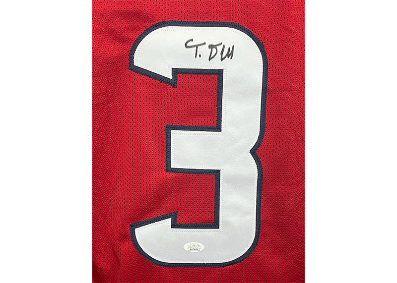 Tank Dell Signed Houston Custom Red Football Jersey JSA