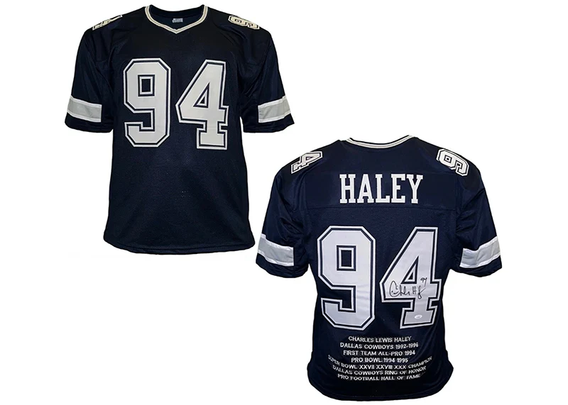 Charles Haley Signed Dallas Custom Blue Stats Jersey JSA