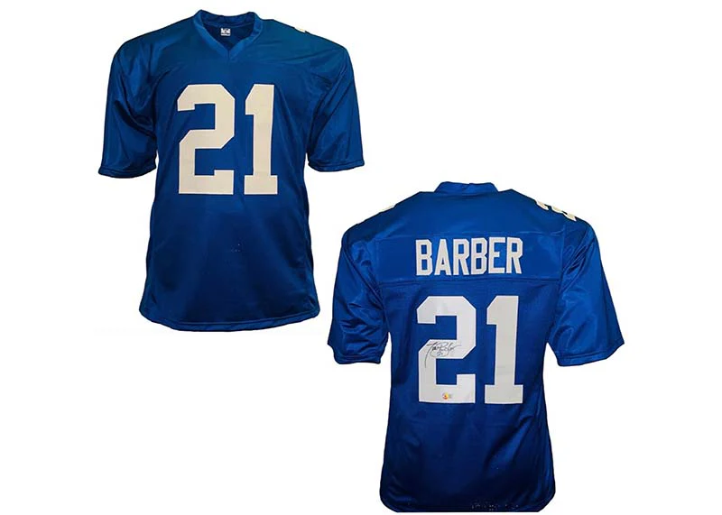 Tiki Barber Signed New York Custom Blue Football Jersey Beckett
