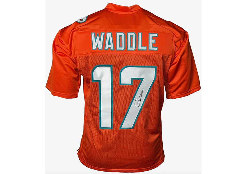 Jaylen Waddle Signed Miami Custom Orange Football Jersey (JSA)