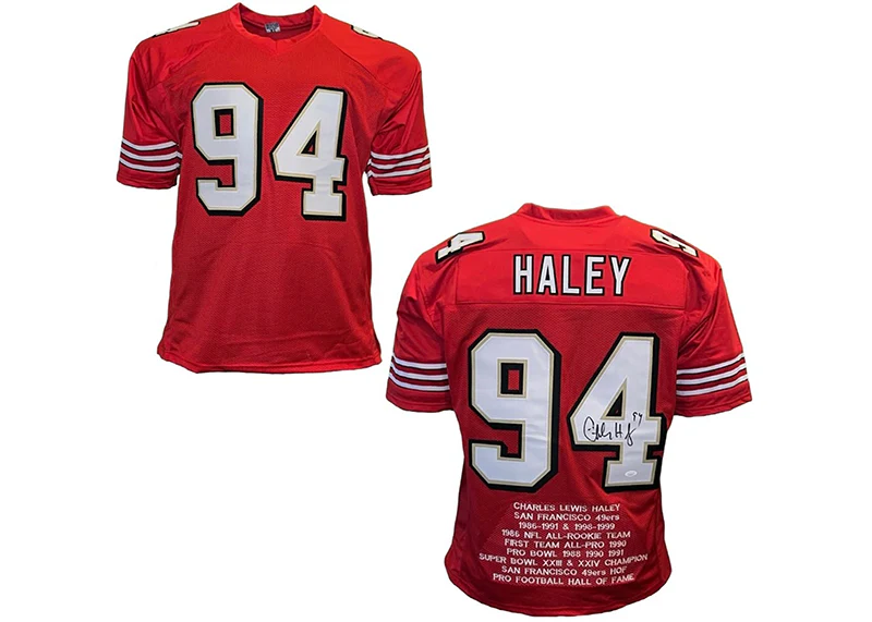 Charles Haley Signed San Francisco Custom Red Stats Jersey JSA