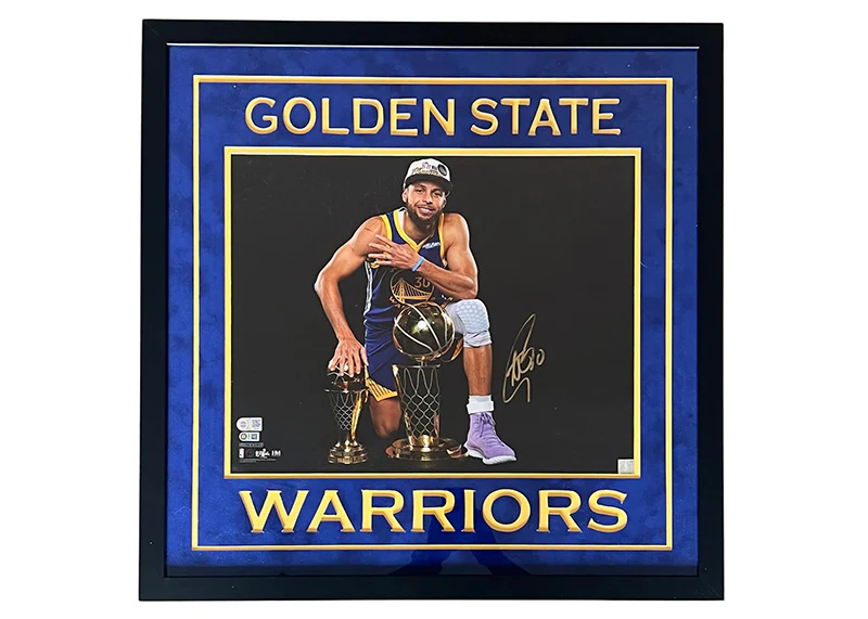 Stephen Curry Signed Golden State Warriors 28x28 Framed Photo Beckett