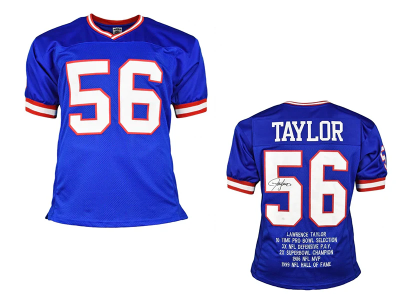 Lawrence Taylor Signed New York Custom Blue Stat Football Jersey (JSA)