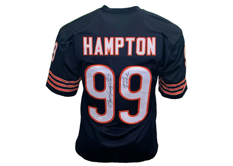 Dan Hampton Signed Chicago Custom Blue Football Jersey JSA HOF 2002 Insc