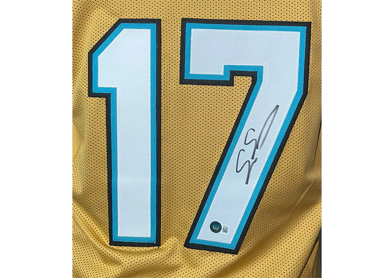 Evan Engram Signed Jacksonville Custom Gold Football Jersey Beckett